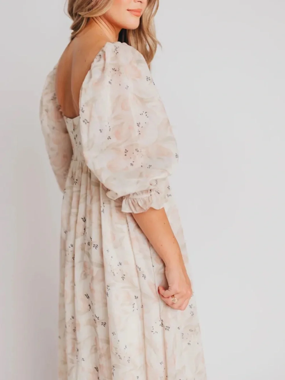 Storia Cream Floral Maxi Dress with Subtle Blush Accents